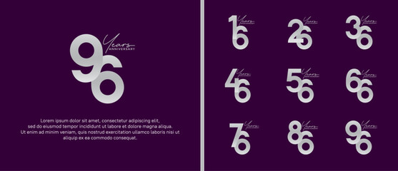 set of anniversary logo flat silver color on purple background for celebration moment