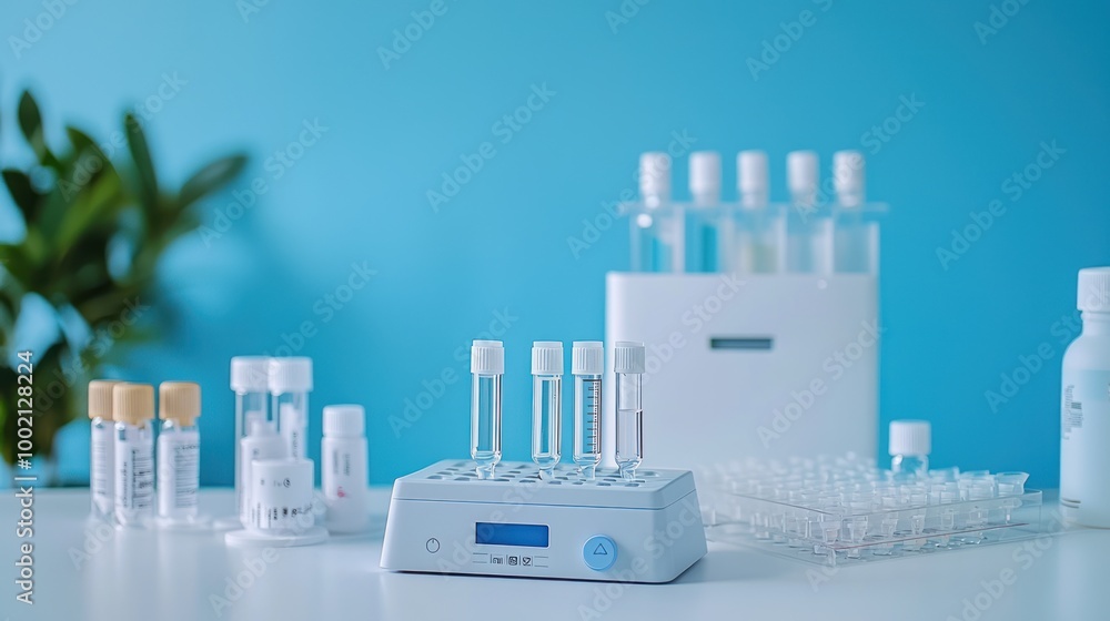 Poster a laboratory setting with adrenal hormone testing equipment, representing scientific analysis of adr