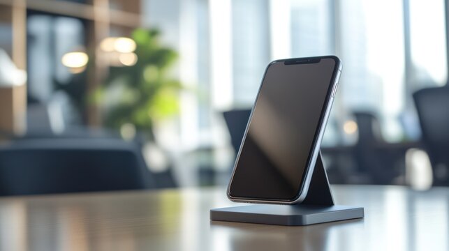 Smartphone on a Stand in a Modern Office