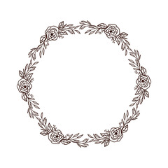 Botanical wreath frame with hand drawn flower and leaves