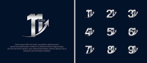 set of anniversary logo flat silver color on dark blue background for celebration moment