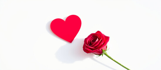 Red Rose and Heart on White Background