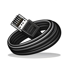 Rolled RJ45 LAN Icon Black Isolated in White Background. Lan Computer Logo Symbol Vector Design for Graphic Resources