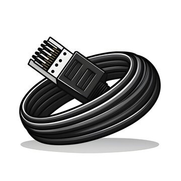 Rolled RJ45 LAN Icon Black Isolated in White Background. Lan Computer Logo Symbol Vector Design for Graphic Resources