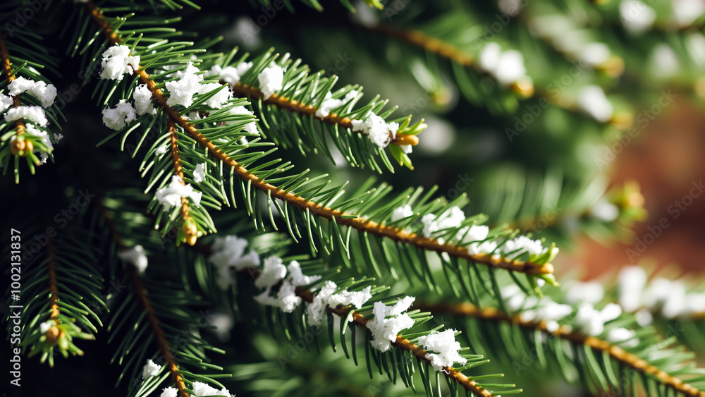 Poster snow on a fir tree branch