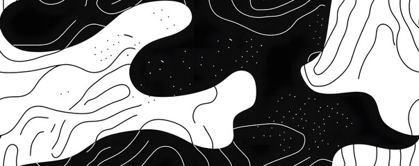 Modern Black Abstract Topographic Texture on white and transparent background. PNG