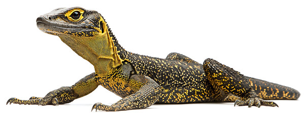 Fototapeta premium The yellow-spotted monitor, also known as the New Guinea Argus monitor, displayed on a white background