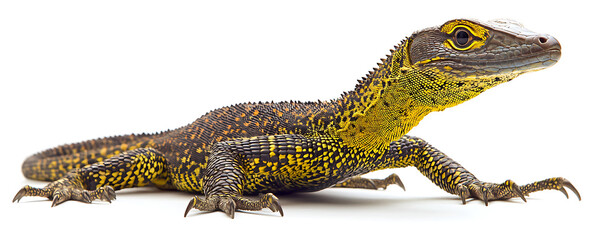 Obraz premium The yellow-spotted monitor, also known as the New Guinea Argus monitor, displayed on a white background