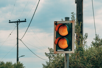 Flashing yellow traffic light semaphore