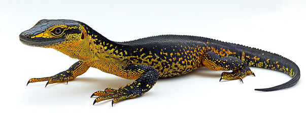Obraz premium The yellow-spotted monitor, also known as the New Guinea Argus monitor, displayed on a white background
