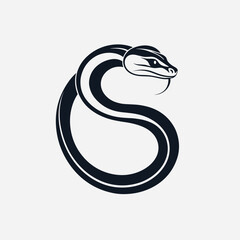 Fototapeta premium Minimalist Line Art of a Coiled Snake with Fierce Expression