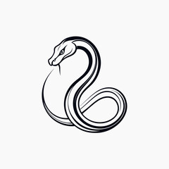 Fototapeta premium Minimalist Line Art of a Coiled Snake with Fierce Expression