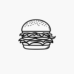 Minimalist Line Art of a Classic Burger with Toppings
