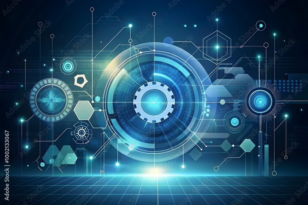 Poster futuristic technology interface design electric circuits digital patterns