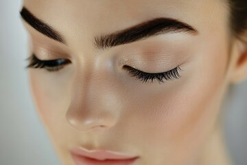 Fototapeta premium Close-up of woman's face with natural makeup and neat brows
