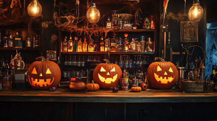 Halloween bar, halloween pumpkin on a bar, spooky bar