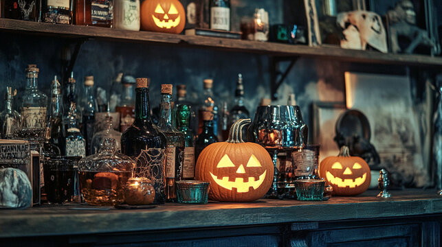 Halloween bar, halloween pumpkin on a bar, spooky bar