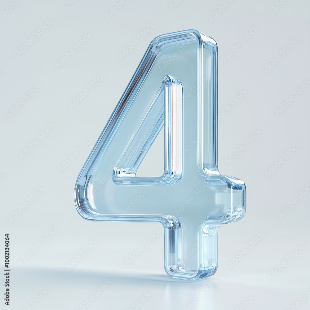 Poster transparent glass number four design displayed on a light background, creating a modern and artistic