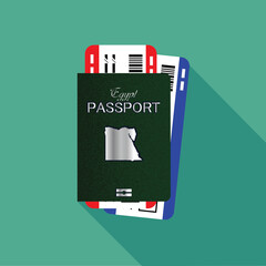 Vector passport with tickets. Air travel concept. Flat Design citizenship ID for traveler isolated. Blue international document - Egypt.