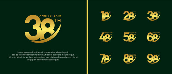 set of anniversary logo flat gold color on green background for celebration moment