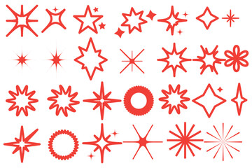 Hand drawn gold star sparkle shine of doodle set. Yellow star shine twinkle glow, spark glitter, magic party light vector illustration. Hand drawn sketch doodle style line sparkle elements