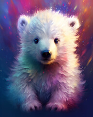 Adorn your wall with a multicolor baby polar bear featuring a captivating Watercolor