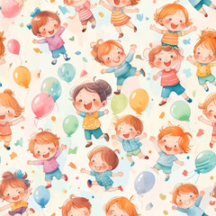 Cute children's fabric seamless pattern, flowers and leaf, stars, speech bubble, line. Hand drawn funny simple vector illustration. white background. Watercolor style for wallpaper,