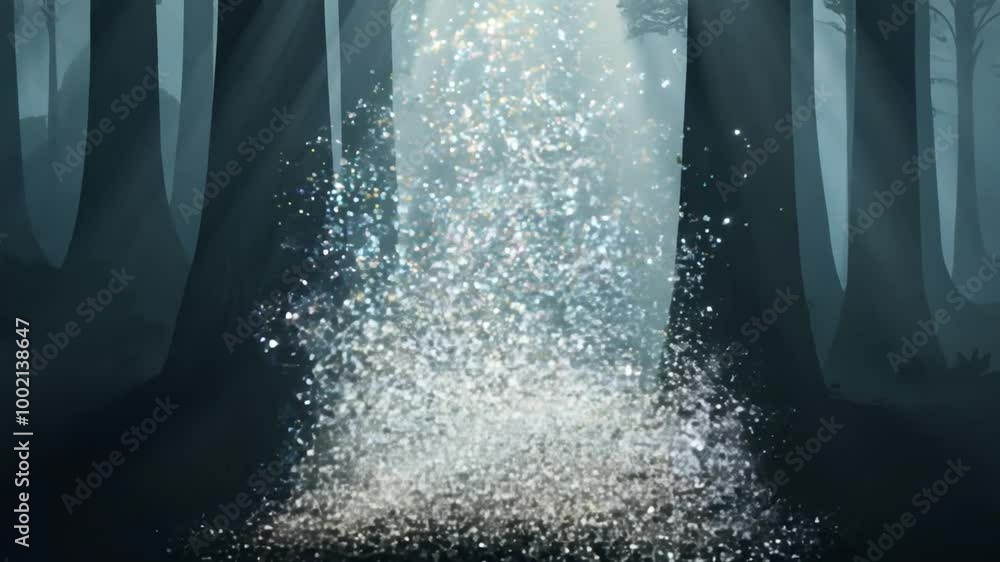 Poster a misty forest with sunbeams shining through the canopy, creating a dramatic and ethereal atmosphere