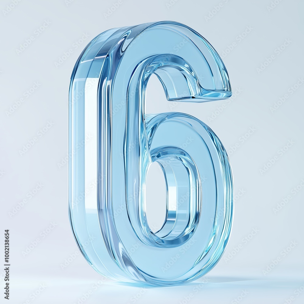Poster translucent number six displayed artistically with a soft blue gradient background, emphasizing clar