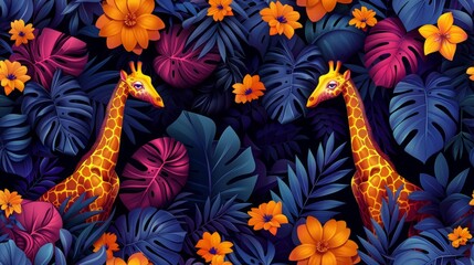 Obraz premium Tropical Paradise Animal Seamless Pattern – Perfect for Print and Web