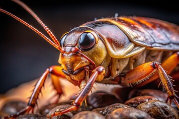 Close-Up Macro Photography of a Cockroach Detailing Kitchen Pest Features and Intricate Textures