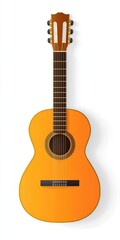 Obraz premium Acoustic Guitar Isolated on White Background. Classic Wooden Instrument in Yellow and Brown Tones