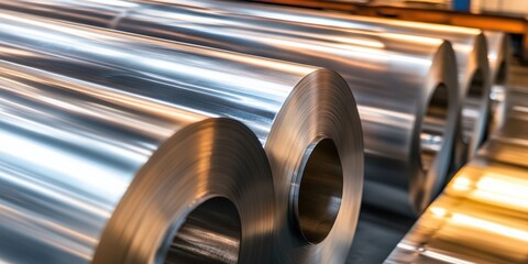 Aluminum Sheet. Rolled Metal Product in Warehouse with Steel Sheets