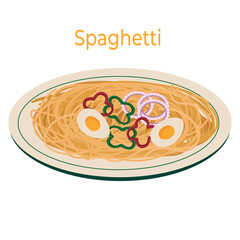 Noodles, pasta food modern clear flat outline vector icon. Set with vegetarian dish. Vector