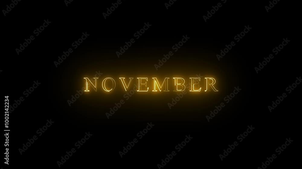 Poster neon month name november text icon animation backgroun