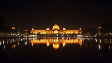Fototapeta premium The illuminated Rashtrapati Bhavan on Republic Day