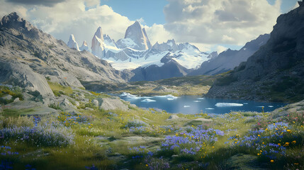 Fototapeta premium Mountain Range and Glacial Lake in Patagonia