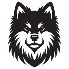 Finnish Spitz Dog Face Clipart Design - Dog Face Logo - Finnish Spitz Vector illustration in black and white
