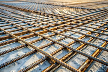 Rebar grid used to reinforce concrete foundation construction texture