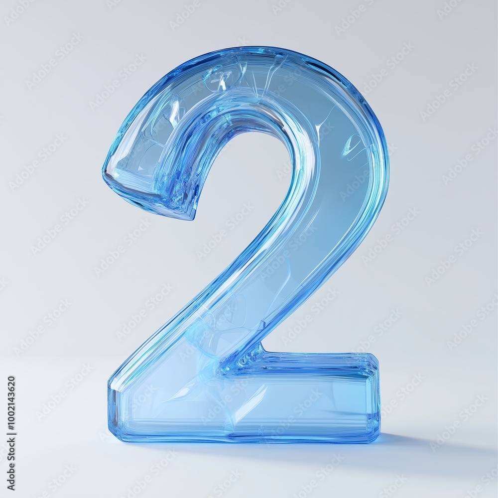 Poster stylish translucent blue number two displayed on a bright background, showcasing modern design and u