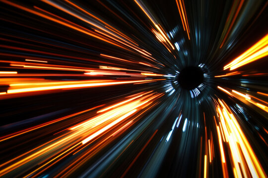 Striking warp speed light effects in vivid colors on a black sur