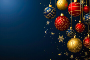 Red and gold ornaments set against a blue background