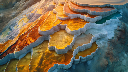 Stunning Aerial View of Travertine Terraces and Mineral Pools