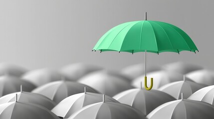 Vibrant Green Umbrella Above Gray Background