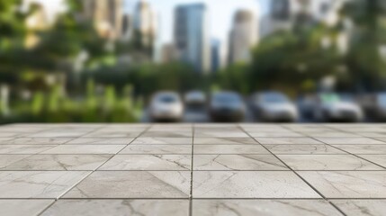 Futuristic Square Floor with Urban Background