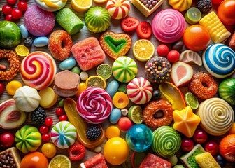 Fototapeta premium Colorful Assortment of Delicious Candies in Various Shapes and Flavors for Sweet Treat Lovers