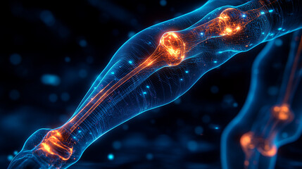 Close-up of a glowing neuron illustrating intricate neural connections in a vibrant, colorful display.