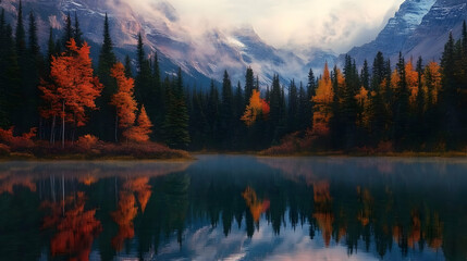 Stunning Mountain Lake Reflection with Autumn Colors