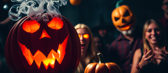 Spooky Halloween Pumpkin with Smoke and Friends