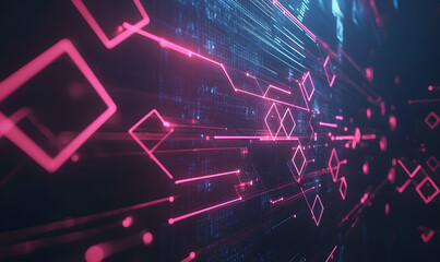 Obraz premium Futuristic financial dashboards and luxury business charts with glowing neon lines, gold accents, and connected nodes for corporate branding.